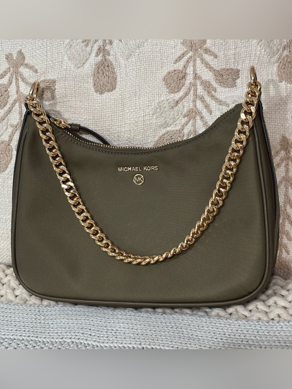 Michael Kors Olive Shoulder Hobo with Gold Chain